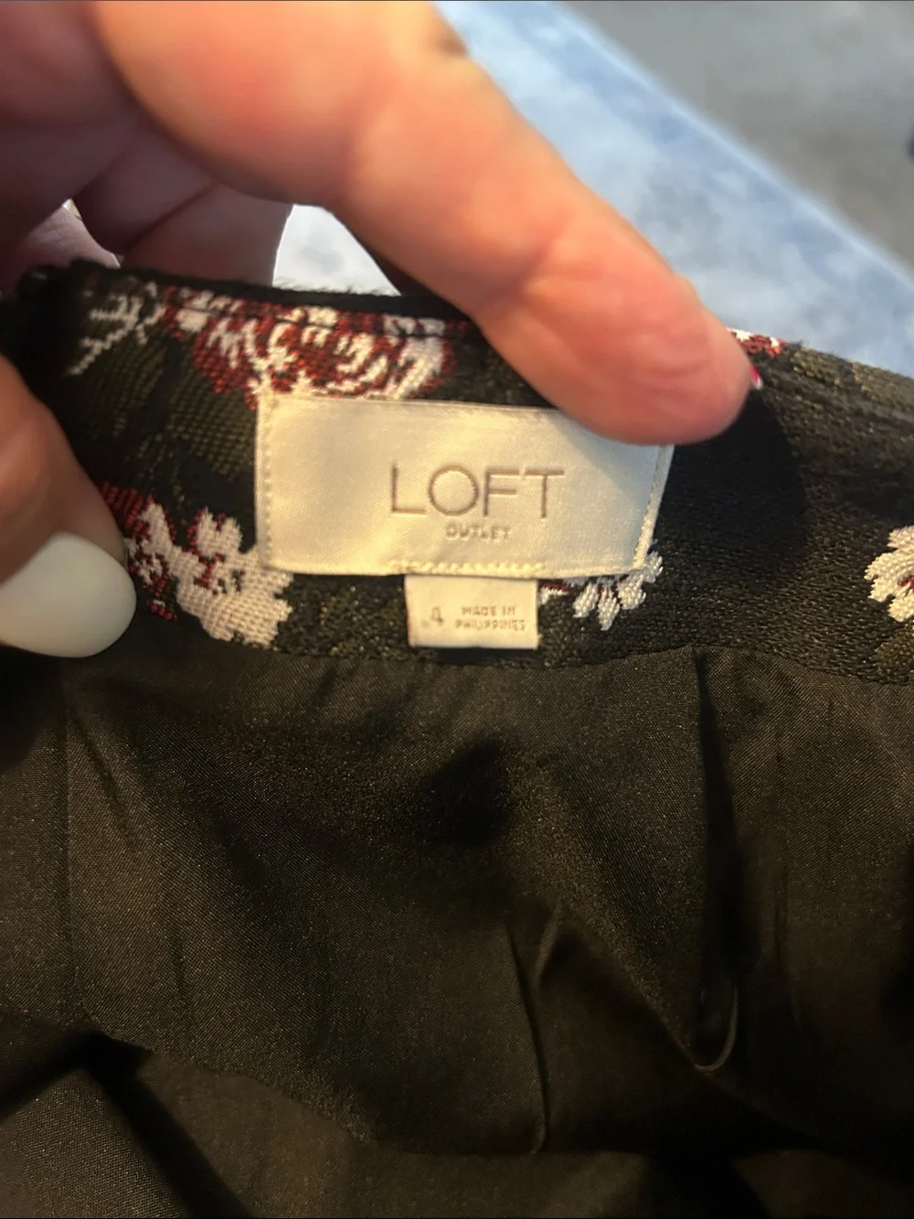 LOFT Floral Mini Skirt - Black with Burgundy & White Roses